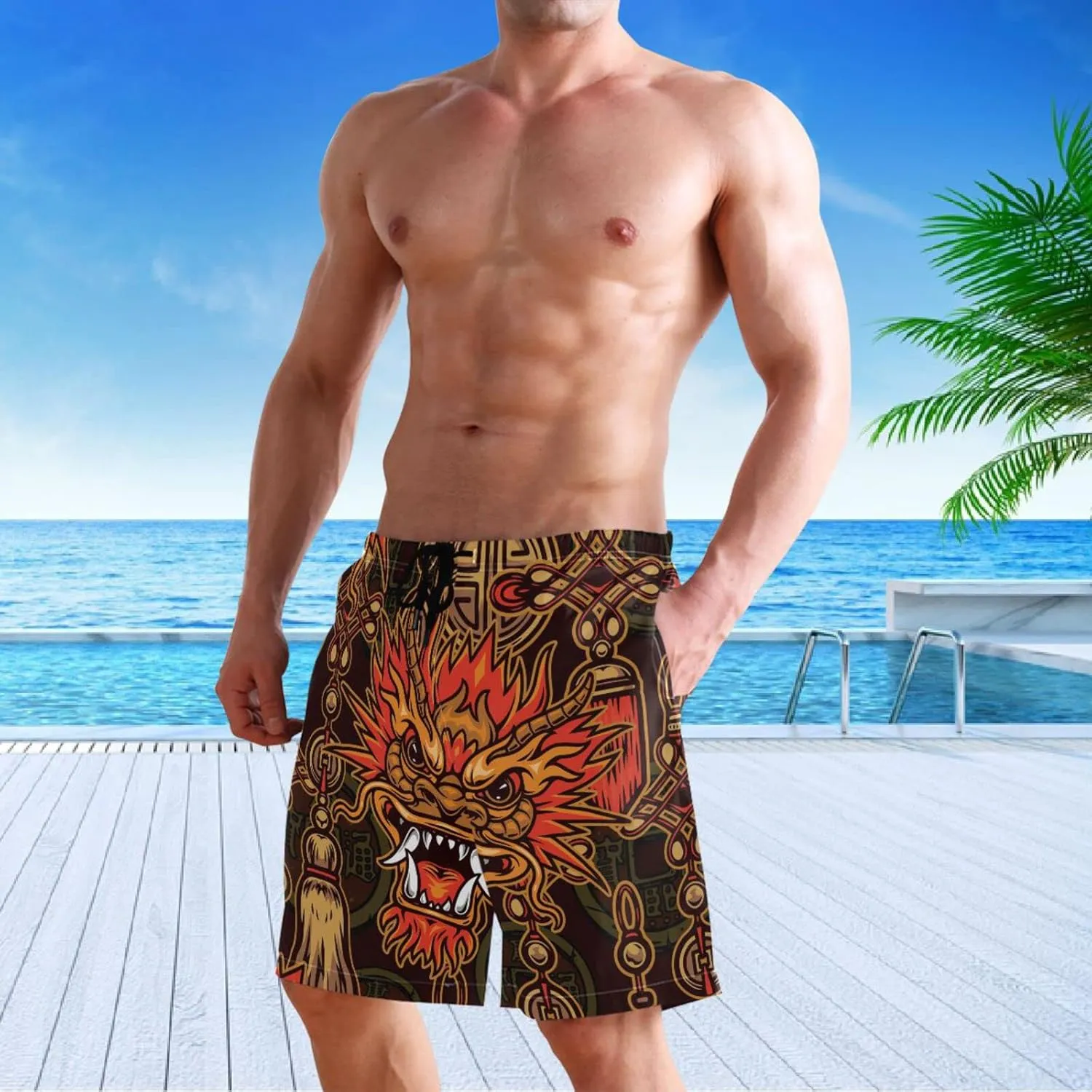 visesunny Men's Novelty Beach Shorts Soft Swimwear Sports Running Swim Board Shorts Bathing Suits Mesh Lining