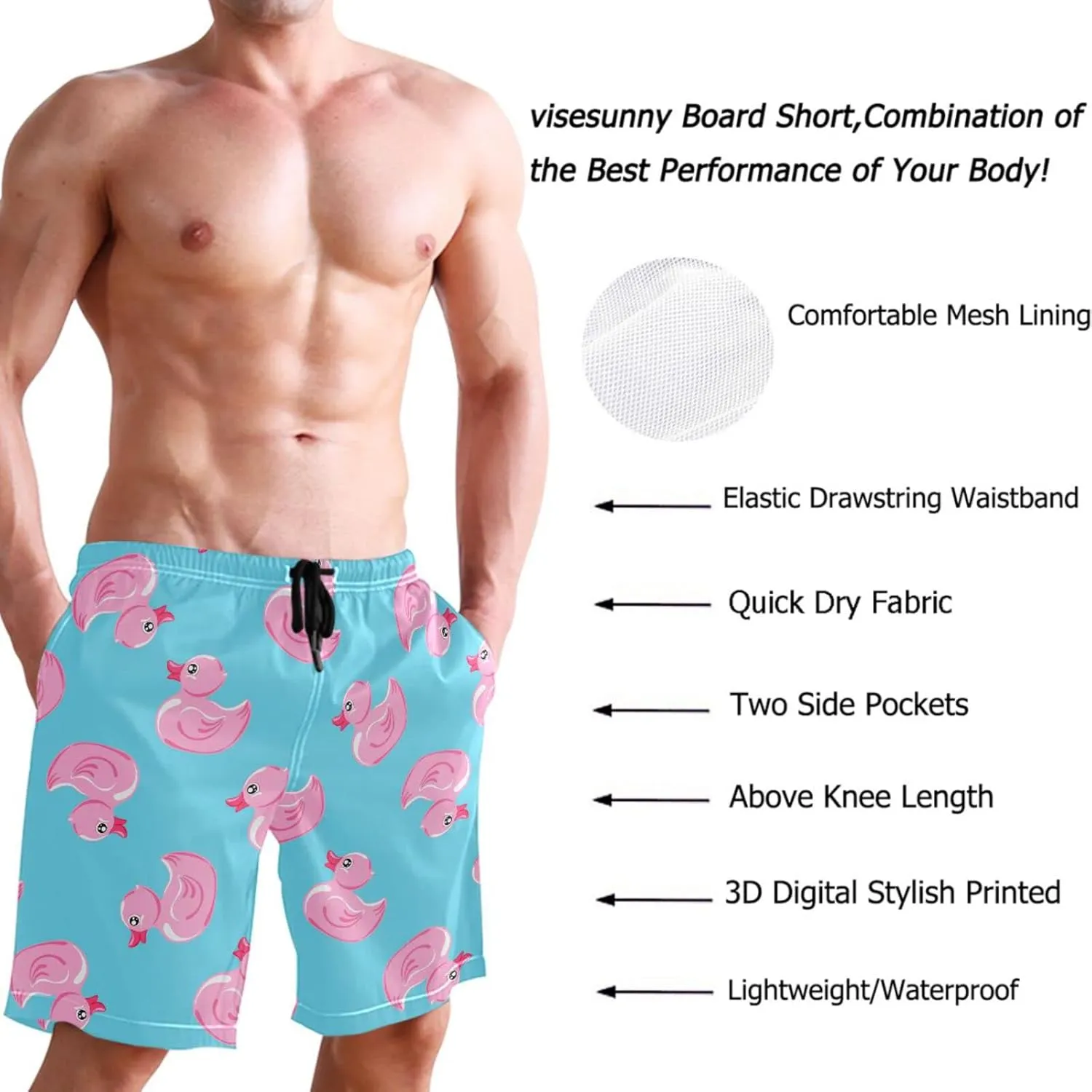visesunny Men's Novelty Beach Shorts Soft Swimwear Sports Running Swim Board Shorts Bathing Suits Mesh Lining