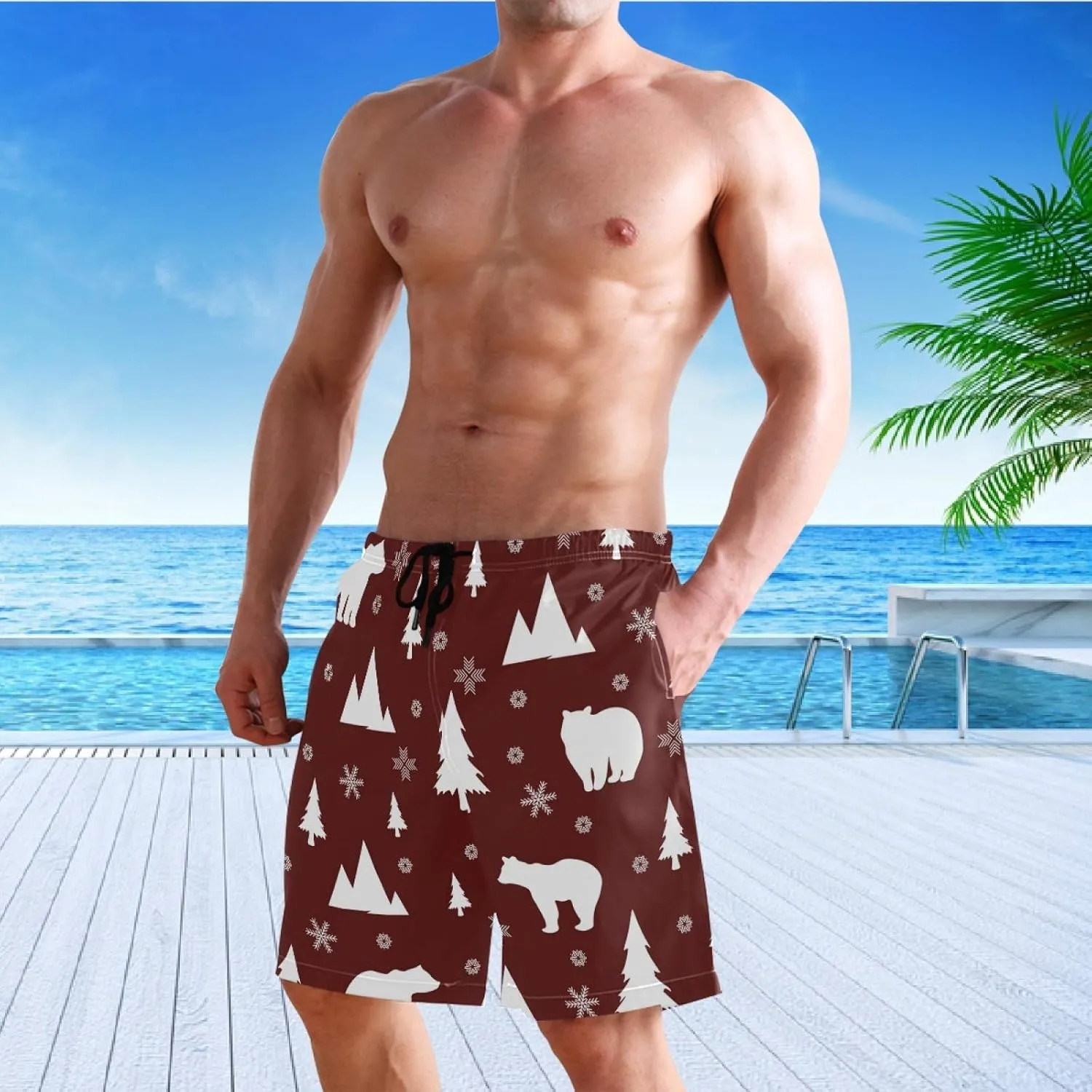 visesunny Men's Novelty Beach Shorts Soft Swimwear Sports Running Swim Board Shorts Bathing Suits Mesh Lining