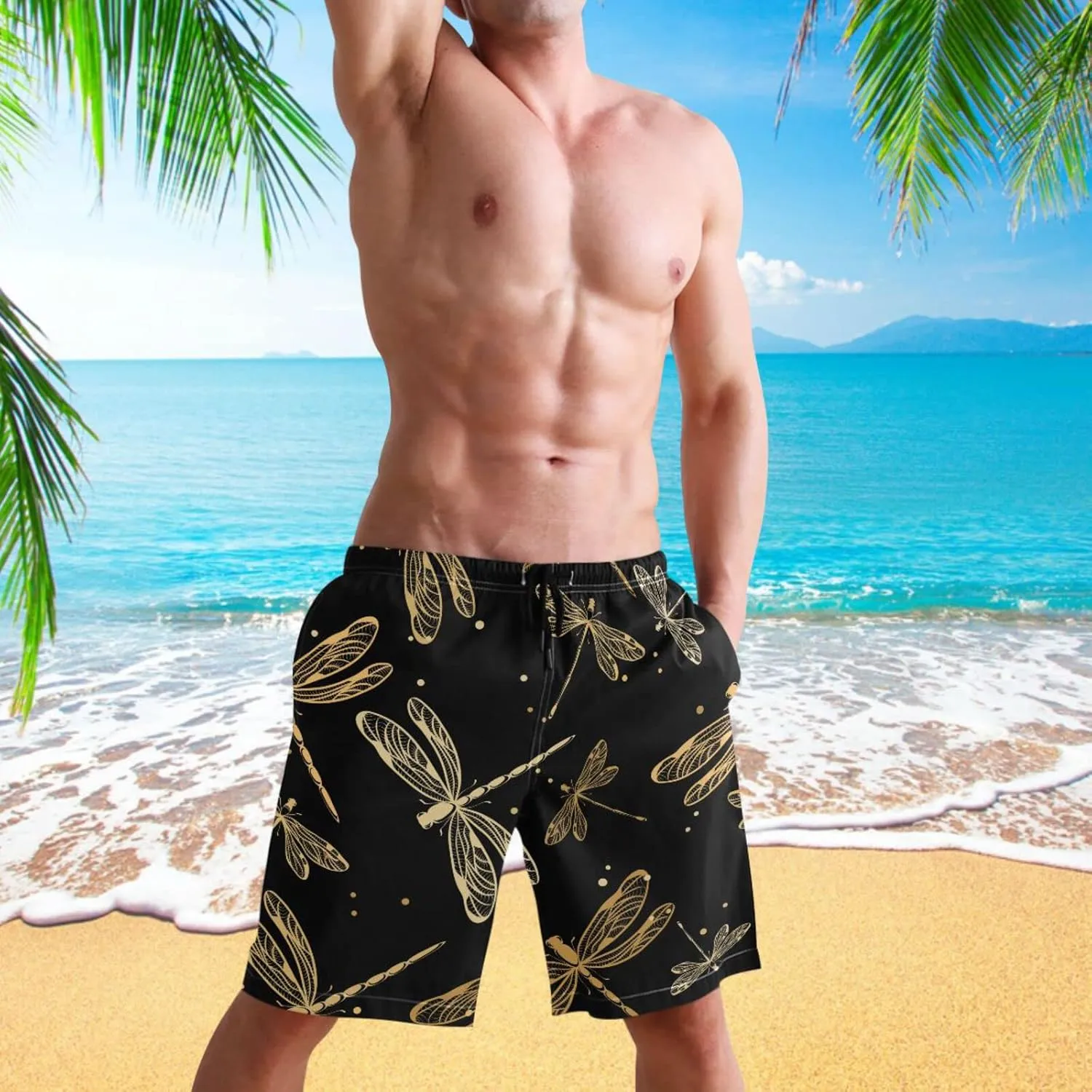 visesunny Men's Novelty Beach Shorts Soft Swimwear Sports Running Swim Board Shorts Bathing Suits Mesh Lining