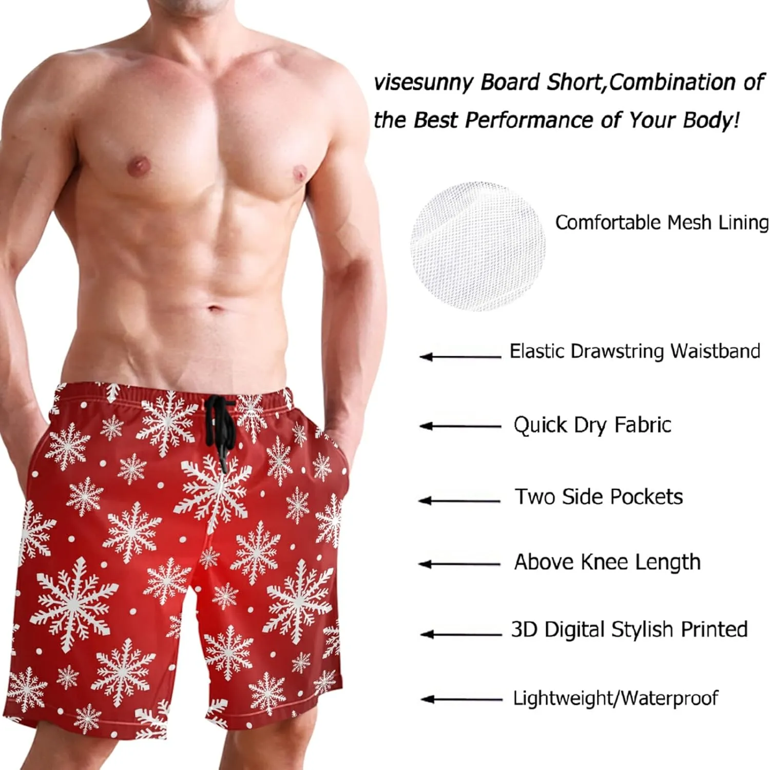 visesunny Men's Novelty Beach Shorts Soft Swimwear Sports Running Swim Board Shorts Bathing Suits Mesh Lining