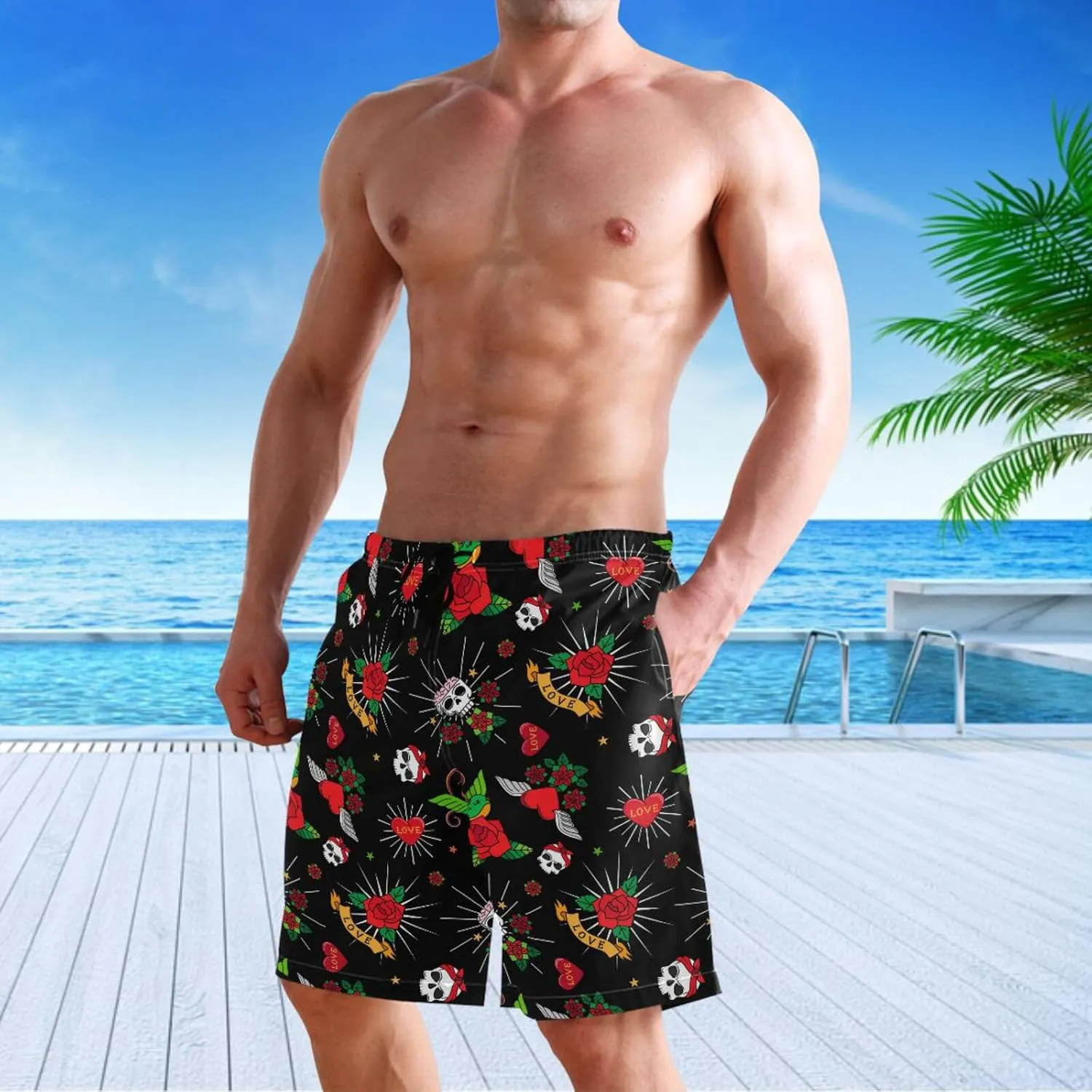 visesunny Men's Novelty Beach Shorts Soft Swimwear Sports Running Swim Board Shorts Bathing Suits Mesh Lining