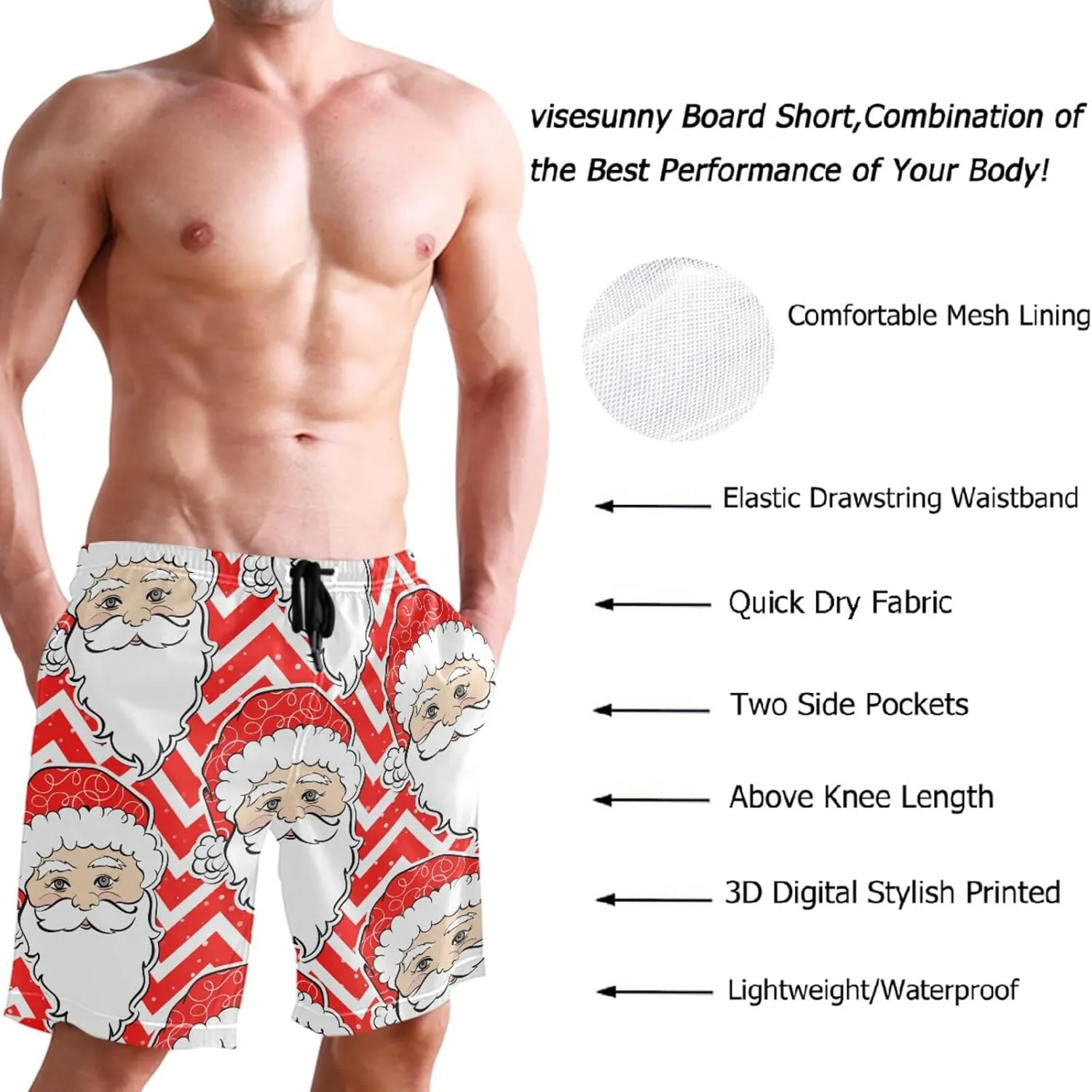 visesunny Men's Novelty Beach Shorts Soft Swimwear Sports Running Swim Board Shorts Bathing Suits Mesh Lining