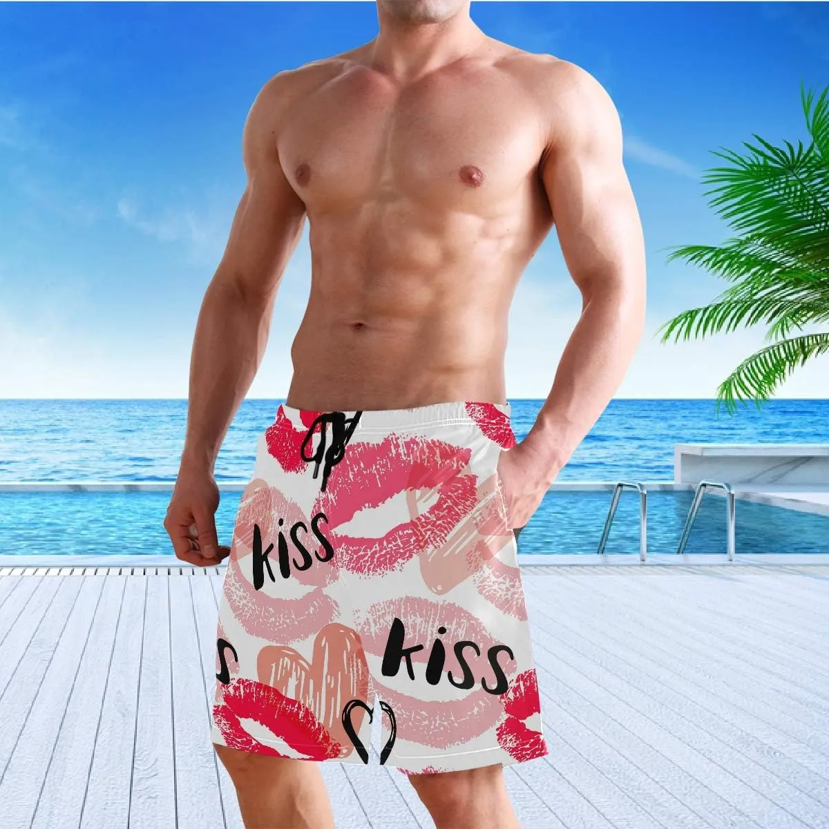 visesunny Men's Novelty Beach Shorts Soft Swimwear Sports Running Swim Board Shorts Bathing Suits Mesh Lining