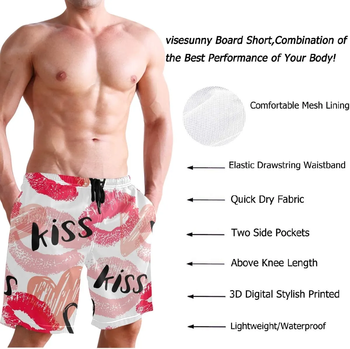 visesunny Men's Novelty Beach Shorts Soft Swimwear Sports Running Swim Board Shorts Bathing Suits Mesh Lining