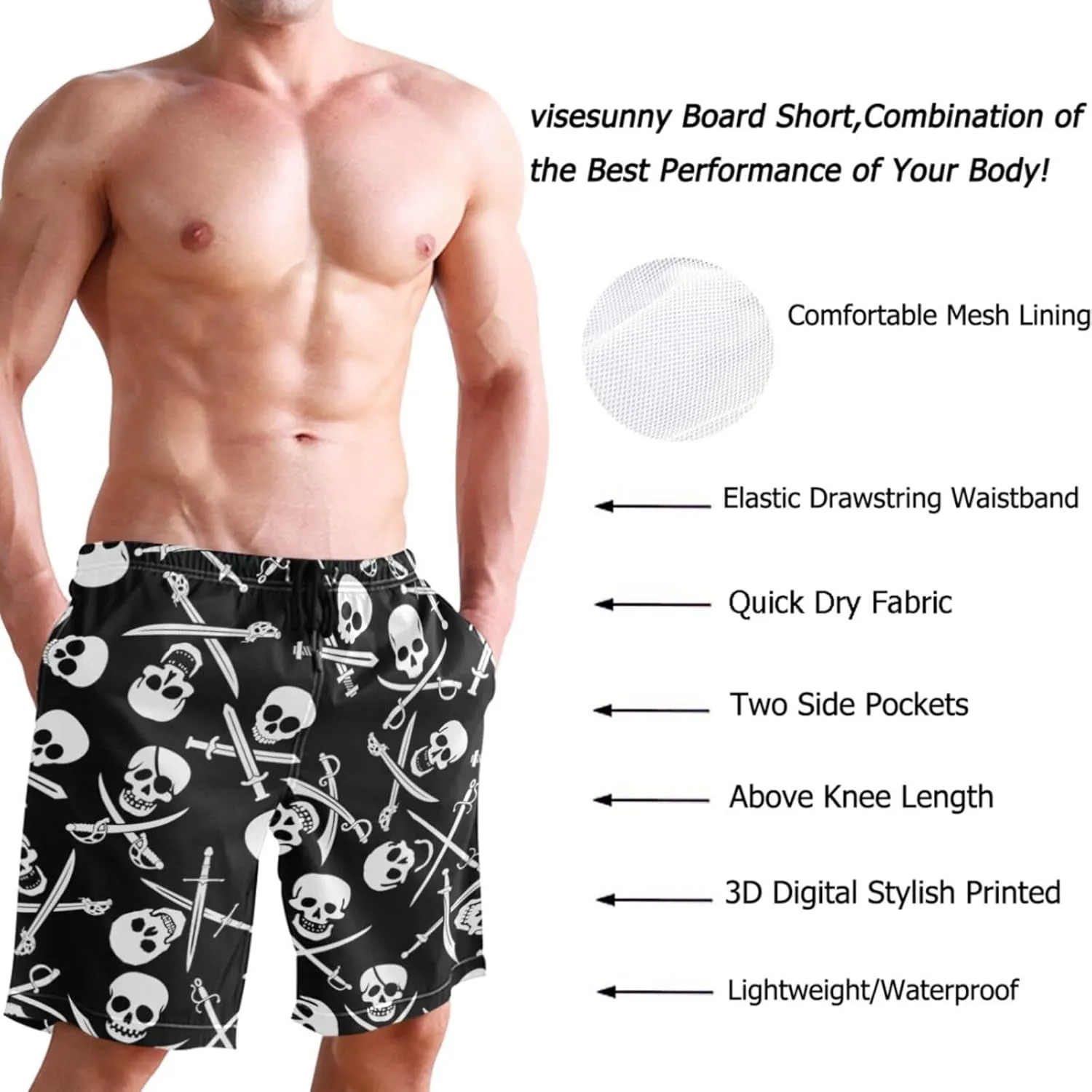 visesunny Mens Swim Trunks Quick Dry Swimsuits with Mesh Lining Funny Beach Shorts for Men Boyfriends Youth
