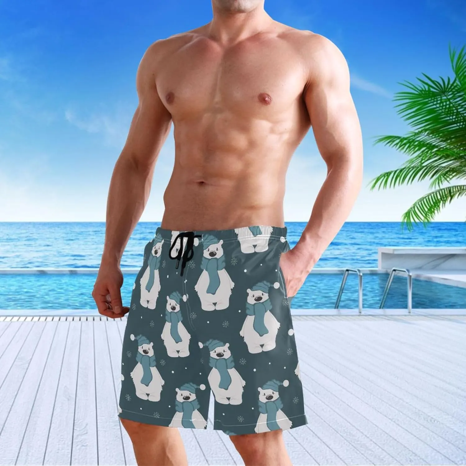 visesunny Mens Swim Trunks with Mesh Lining Lightweight Quick Dry Holiday Beach Swim Suits Board Shorts for Men