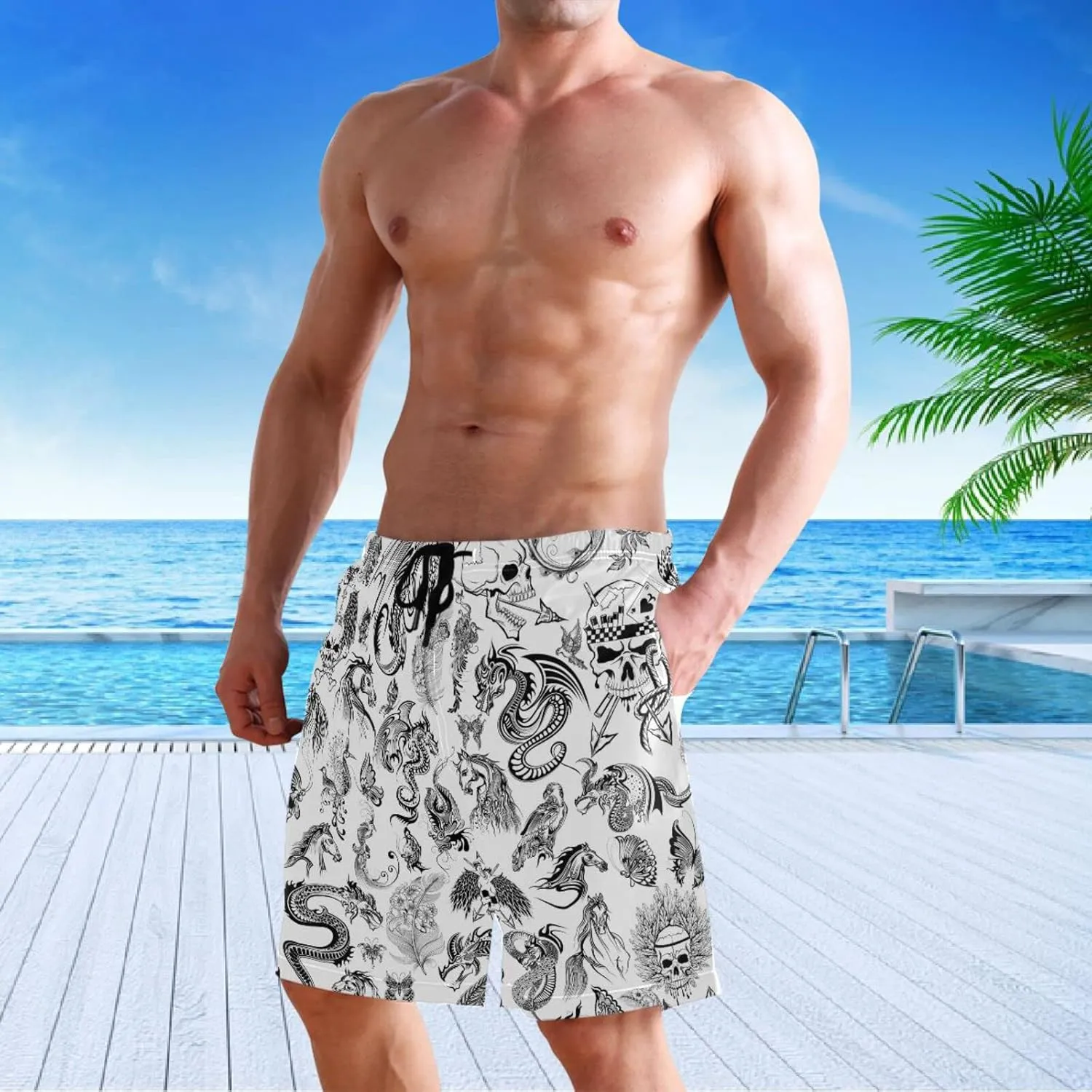 visesunny Mens Swim Trunks with Mesh Lining Lightweight Quick Dry Holiday Beach Swim Suits Board Shorts for Men