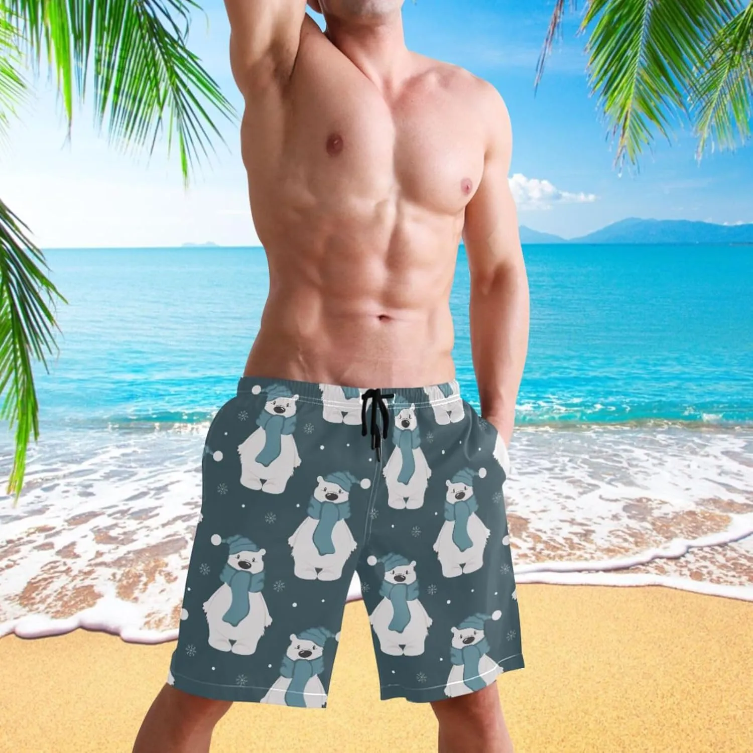 visesunny Mens Swim Trunks with Mesh Lining Lightweight Quick Dry Holiday Beach Swim Suits Board Shorts for Men