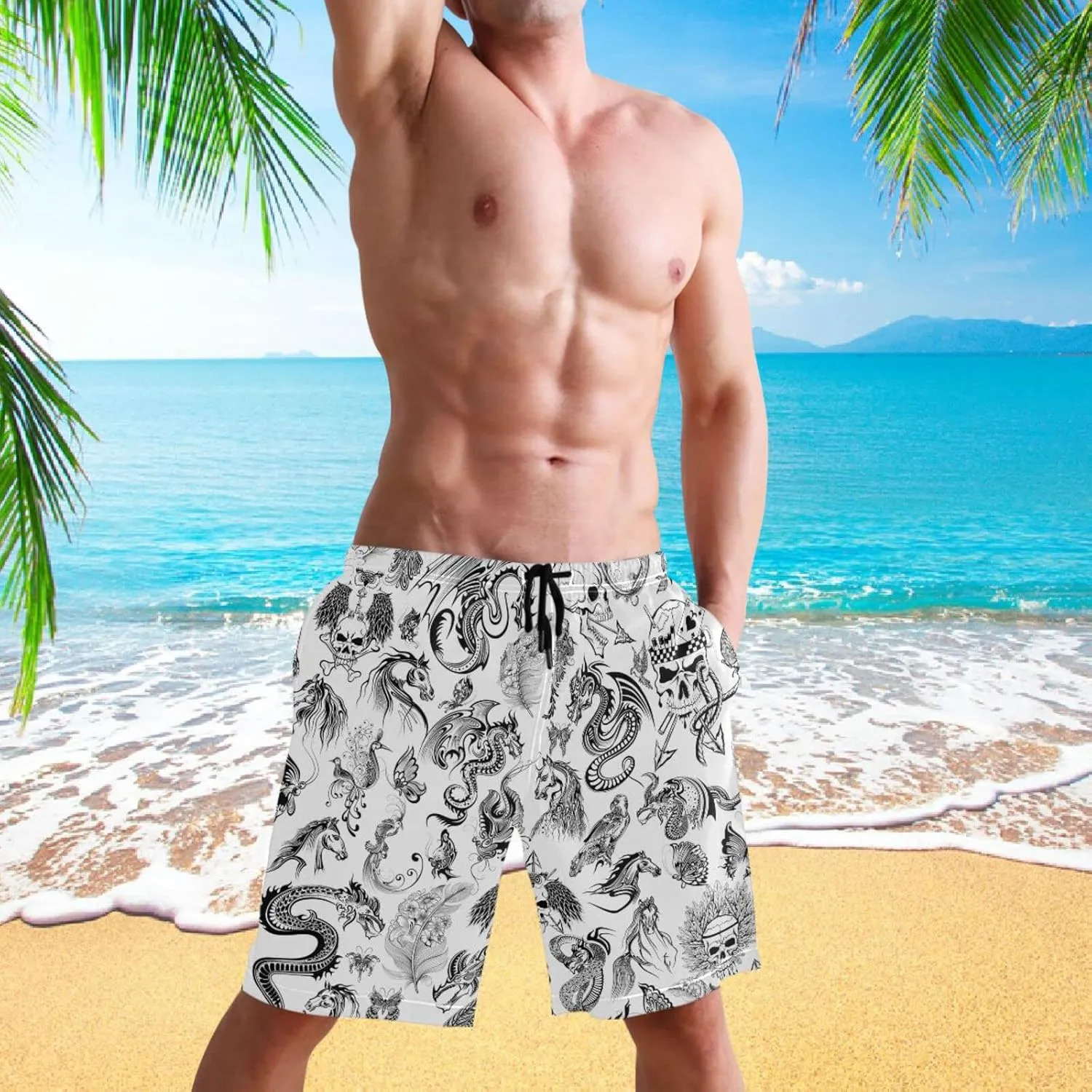visesunny Mens Swim Trunks with Mesh Lining Lightweight Quick Dry Holiday Beach Swim Suits Board Shorts for Men