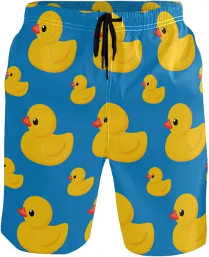 visesunny Men's Swim Trunks Yellow Rubber Duck Blue Pattern Quick Dry Bathing Suits Beach Holiday Party Swim Shorts