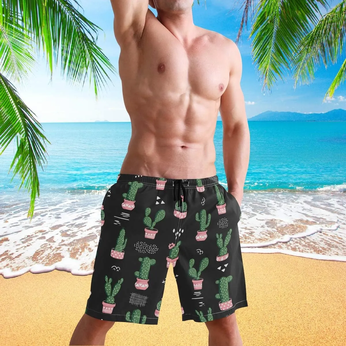 visesunny Stylish Mens Swim Trunks Quick Dry Beachwear Sports Swim Board Shorts Holiday Party Bathing Suits