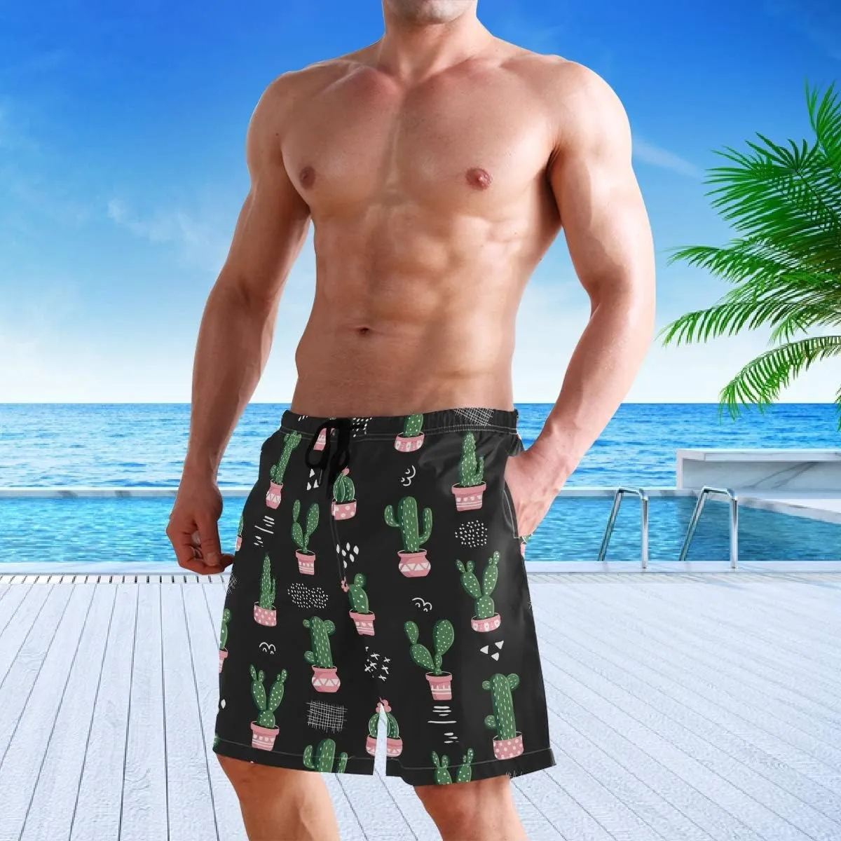 visesunny Stylish Mens Swim Trunks Quick Dry Beachwear Sports Swim Board Shorts Holiday Party Bathing Suits
