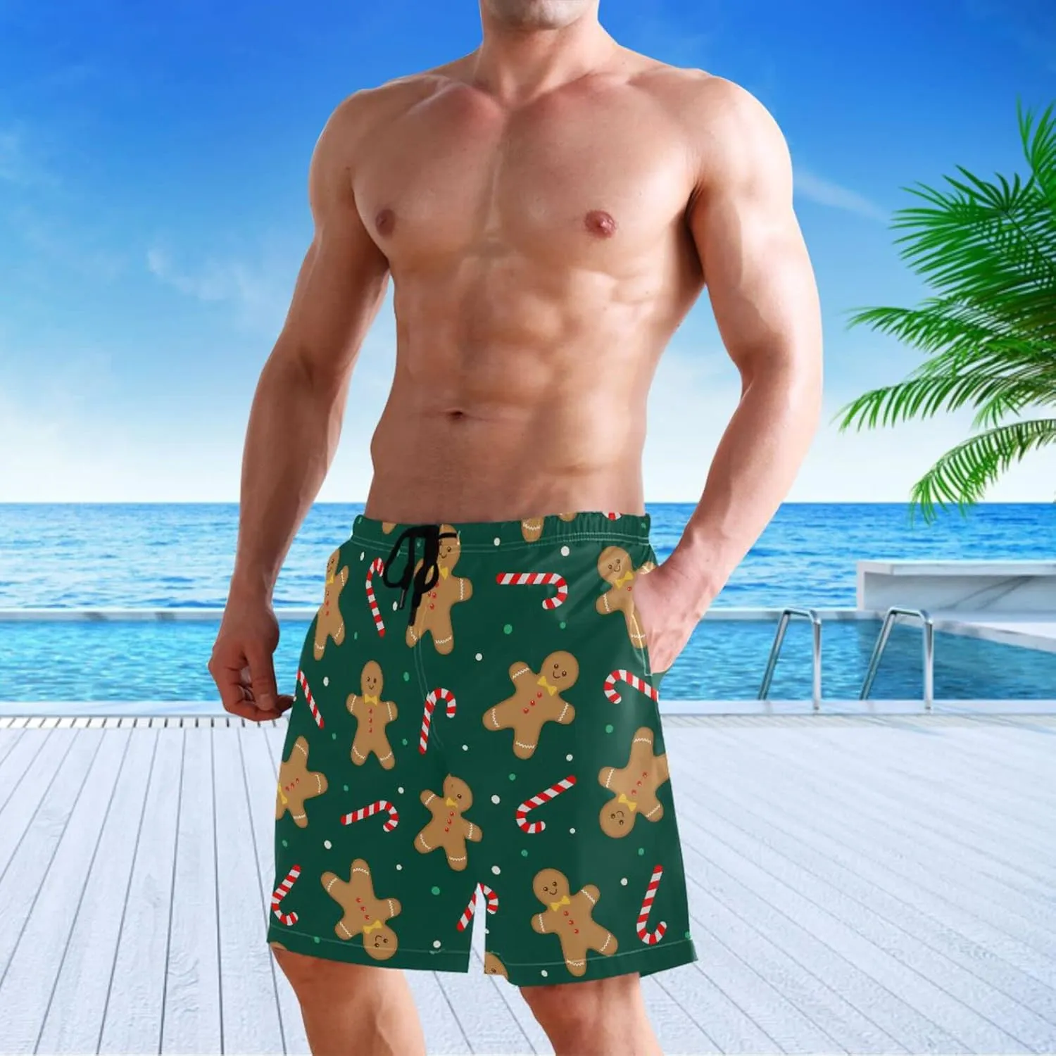 visesunny Stylish Summer Mens Swim Trunks Quick Dry Beachwear Sports Swim Board Shorts Holiday Party Bathing Suits