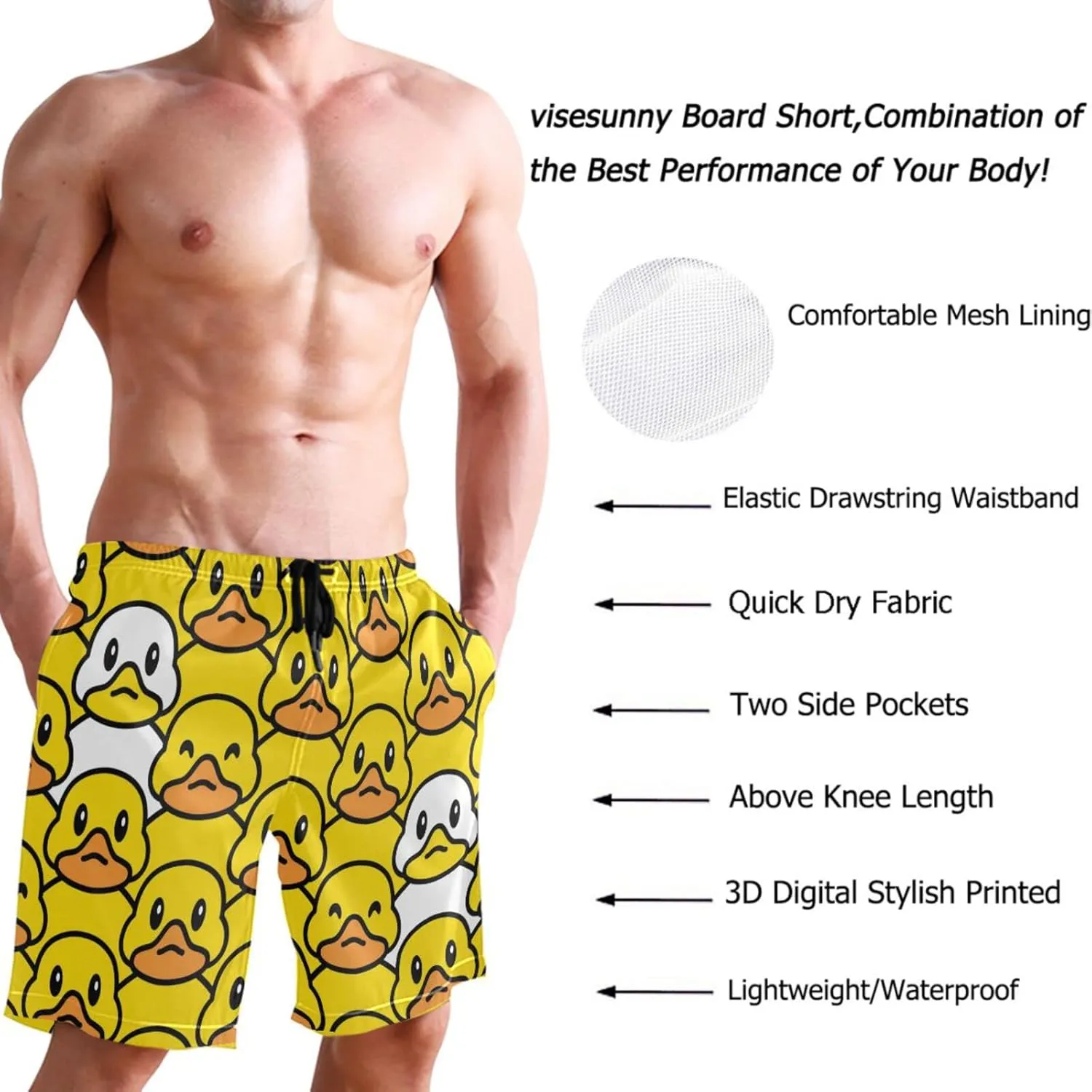 visesunny Stylish Summer Mens Swim Trunks Quick Dry Beachwear Sports Swim Board Shorts Holiday Party Bathing Suits