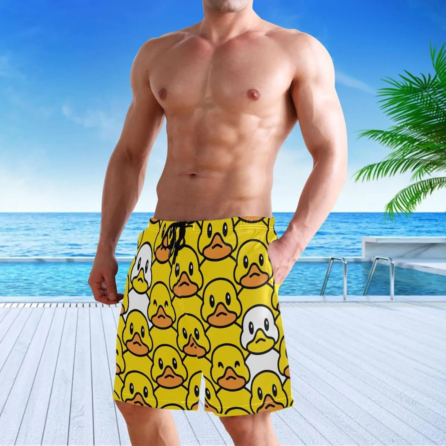 visesunny Stylish Summer Mens Swim Trunks Quick Dry Beachwear Sports Swim Board Shorts Holiday Party Bathing Suits