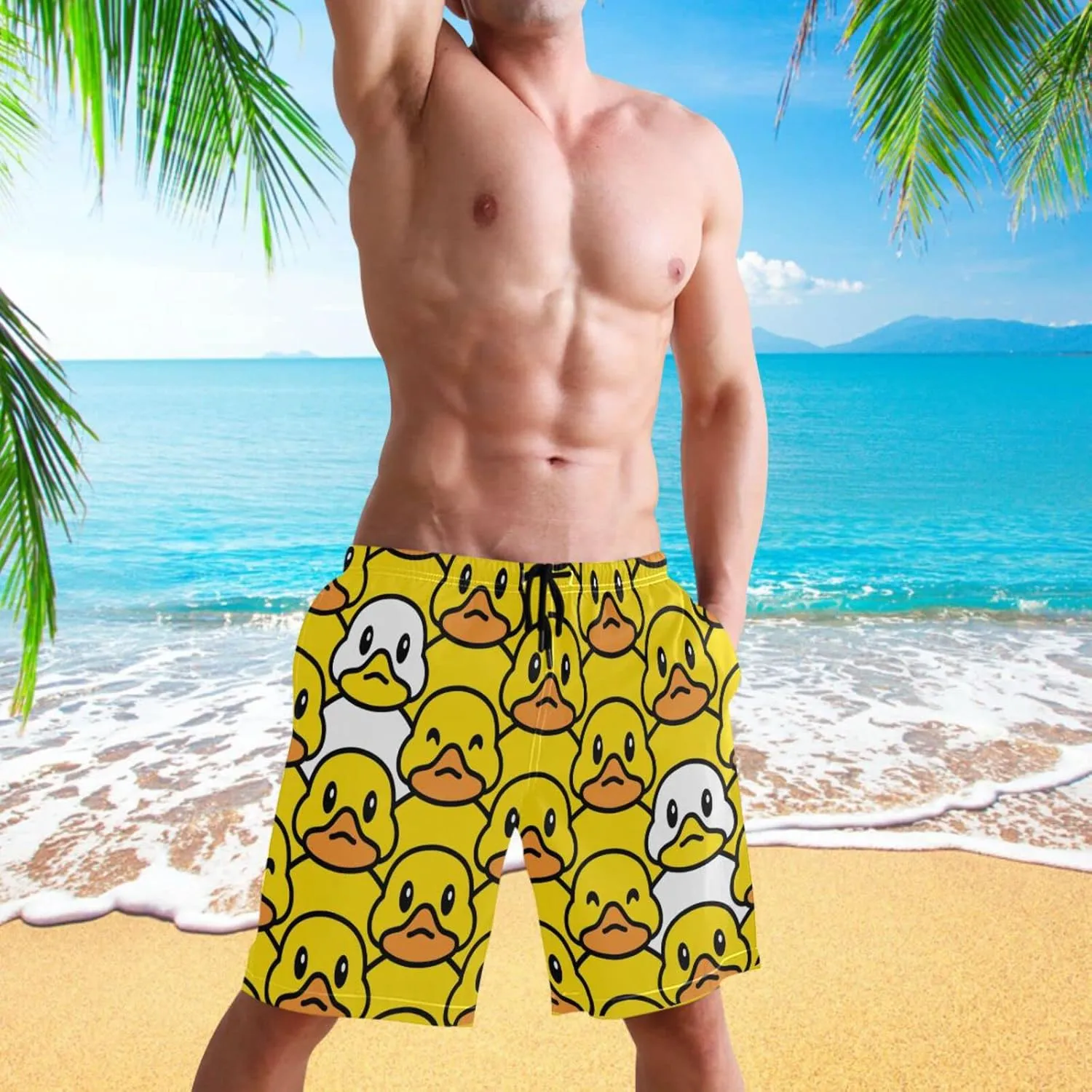 visesunny Stylish Summer Mens Swim Trunks Quick Dry Beachwear Sports Swim Board Shorts Holiday Party Bathing Suits