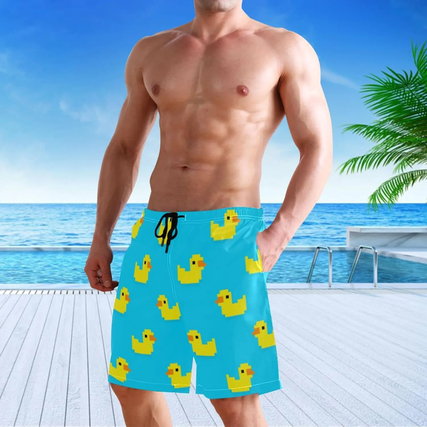 visesunny Stylish Summer Mens Swim Trunks Quick Dry Beachwear Sports Swim Board Shorts Holiday Party Bathing Suits
