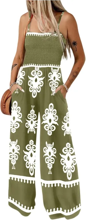 Wide Leg Jumpsuit Women Summer 2025 Rompers & Overalls Floral Comfy Short Sleeve Resort Wear Retro Jumpsuits