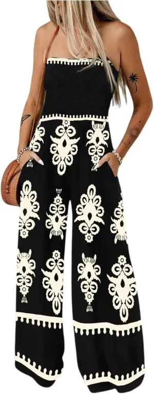 Wide Leg Jumpsuit Women Summer 2025 Rompers & Overalls Floral Comfy Short Sleeve Resort Wear Retro Jumpsuits