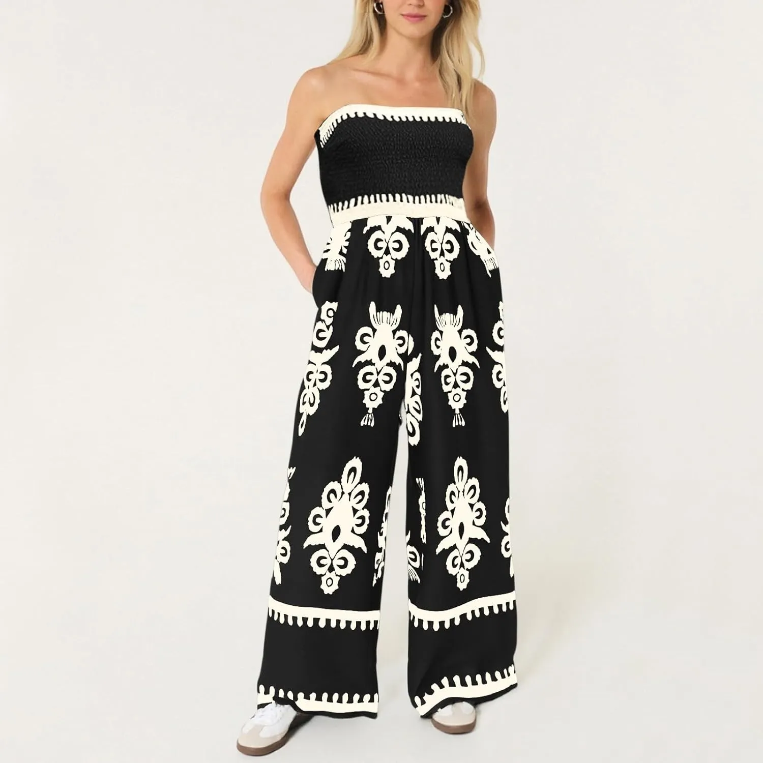 Wide Leg Jumpsuit Women Summer 2025 Rompers & Overalls Floral Comfy Short Sleeve Resort Wear Retro Jumpsuits