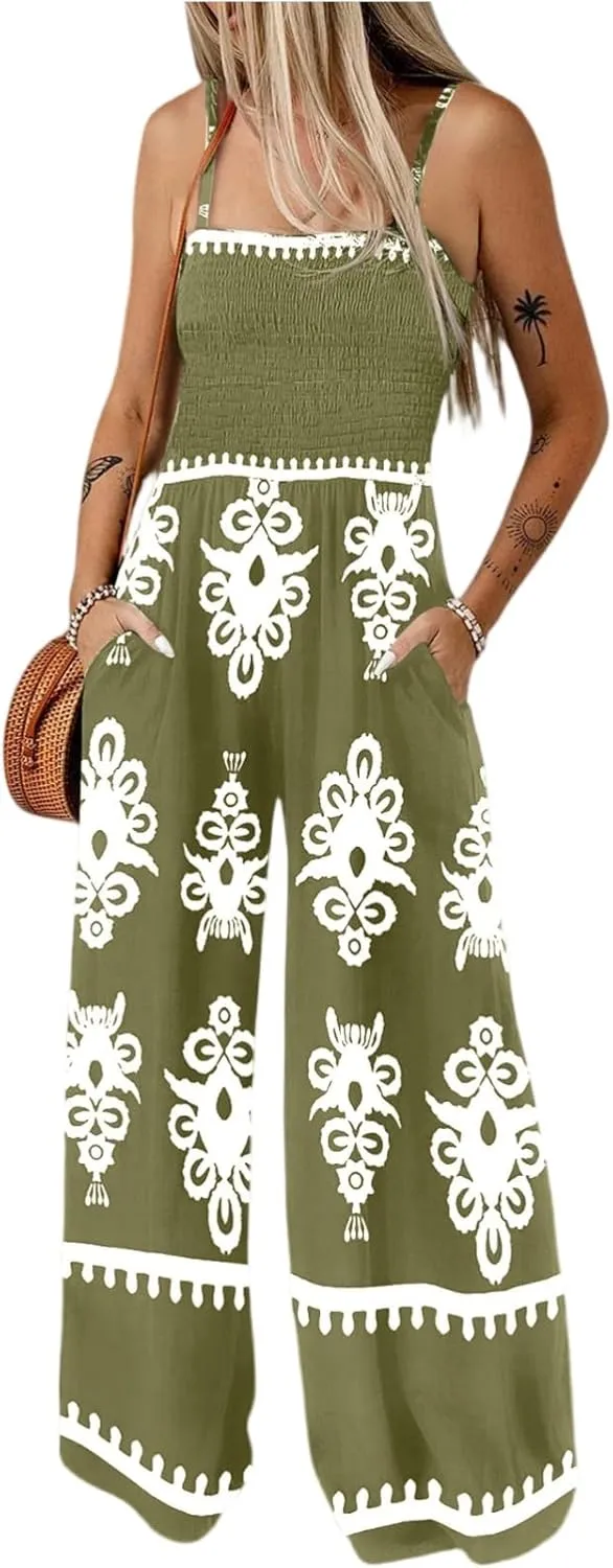 Wide Leg Jumpsuit Women Summer 2025 Rompers & Overalls Floral Comfy Short Sleeve Resort Wear Retro Jumpsuits