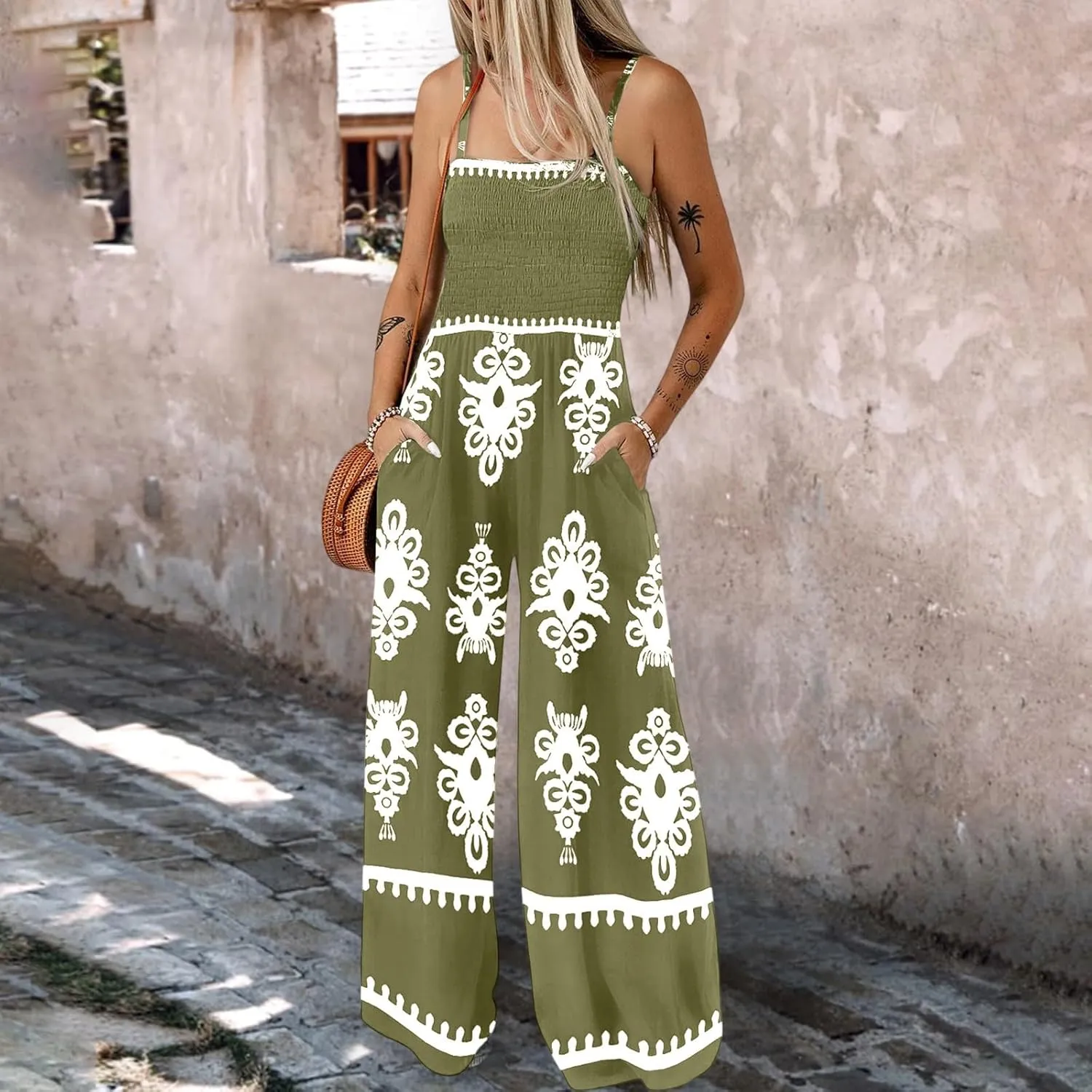 Wide Leg Jumpsuit Women Summer 2025 Rompers & Overalls Floral Comfy Short Sleeve Resort Wear Retro Jumpsuits