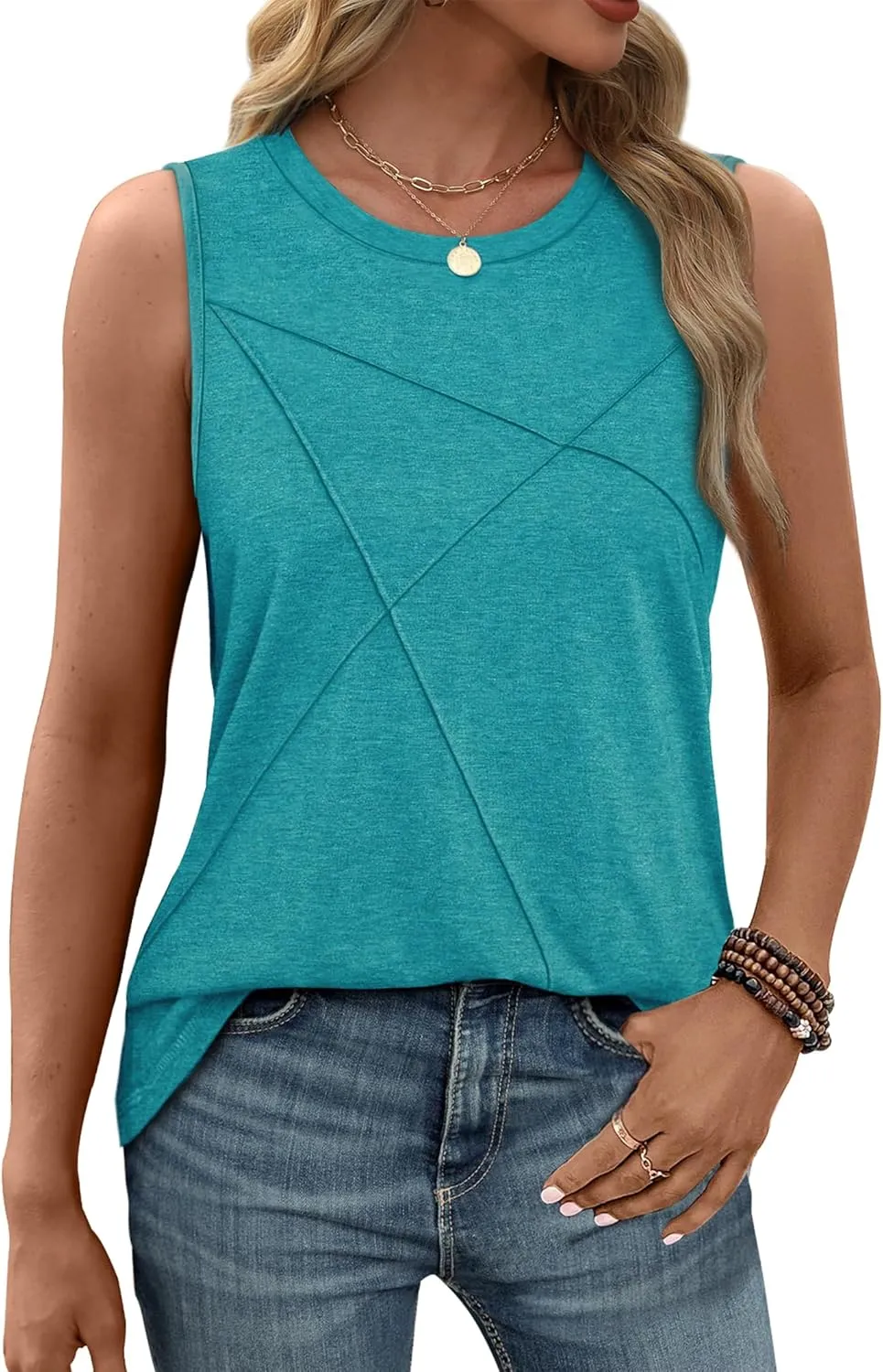 WIHOLL Summer Tank Tops for Women Loose Fit Crew Neck Casual Sleeveless Tops 2025 Trendy