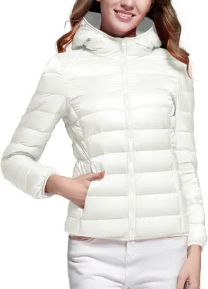 Winter Jacket Women Quilted Stand Collar Lightweight Puffer Coat Solid Zipper Padded Packable Down Jacket With Hood