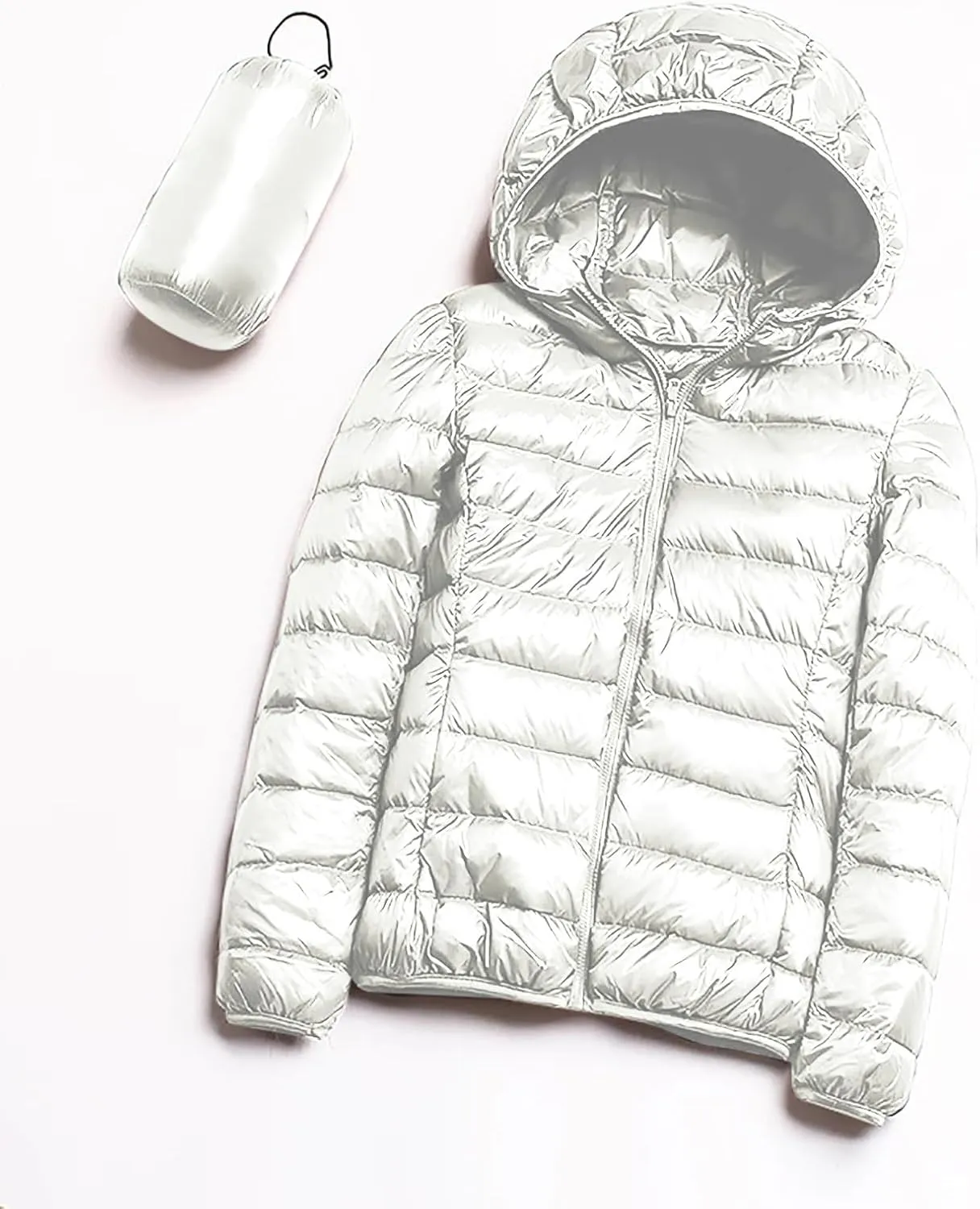 Winter Jacket Women Quilted Stand Collar Lightweight Puffer Coat Solid Zipper Padded Packable Down Jacket With Hood