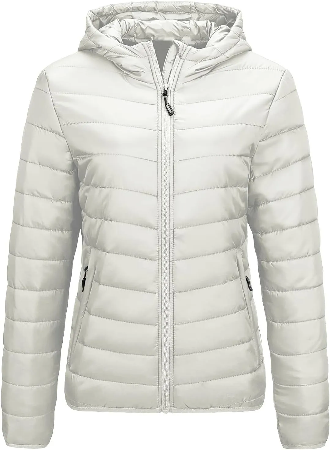 Winter Jacket Women Quilted Stand Collar Lightweight Puffer Coat Solid Zipper Padded Packable Down Jacket With Hood
