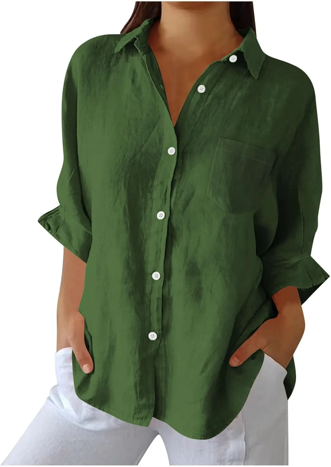 Women Cotton Linen Summer Tops 2025 Loose Fitting Button Down Tunic Blouses Trendy Shirts Tunic Dressy Casual Clothes