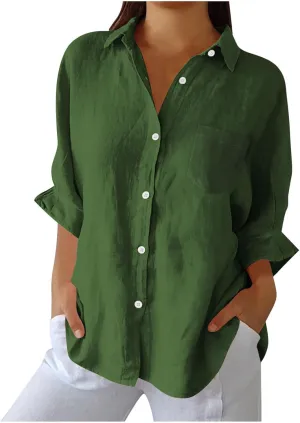 Women Cotton Linen Summer Tops 2025 Loose Fitting Button Down Tunic Blouses Trendy Shirts Tunic Dressy Casual Clothes