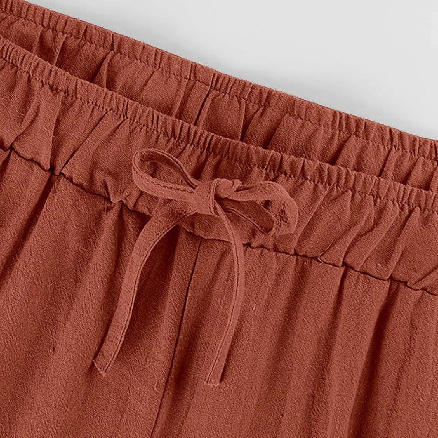 Women Fall Pants Linen Trousers Loose Fit Straight Leg Pants Casual Work Pants Drawstring Lounge Pants with Pockets