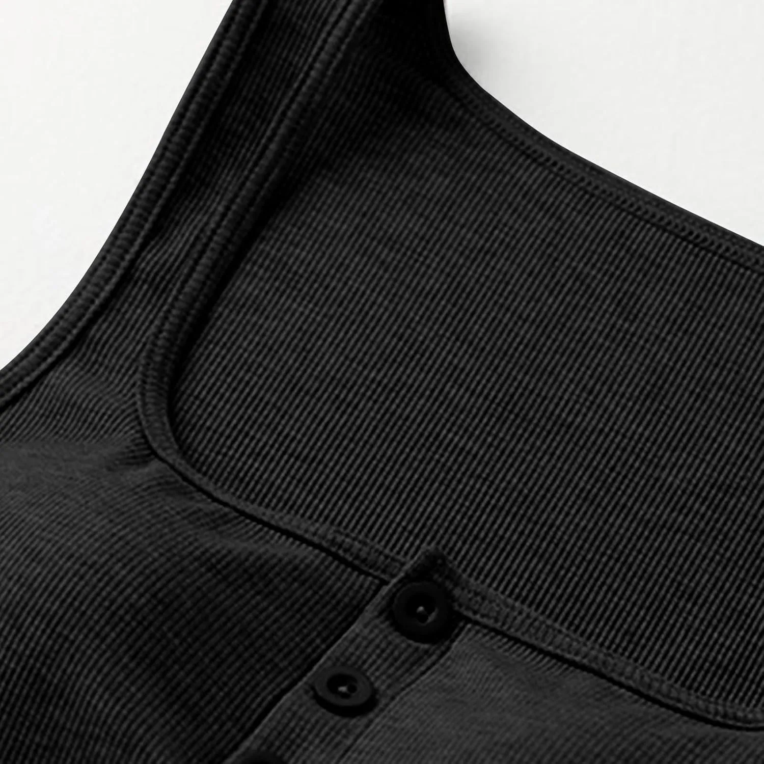 Women Ribbed Crop Tank Tops Button Square Neck Sleeveless Basic Fitted T-Shirt Summer Built in Bra Yoga Henley Vest