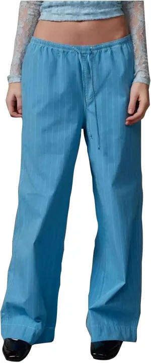 Women Straight Leg Striped Pants High Waisted Casual Pants Pul On Trousers Loose Lounge Pants Work Pants with Pockets