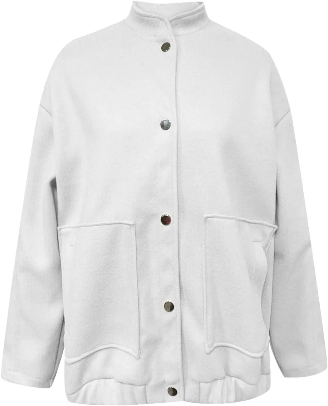 Women's 2023 Fall Oversized Long Sleeve Stand Collar Jackets Classic Button Down Wool Blend Solid Coats with Pockets