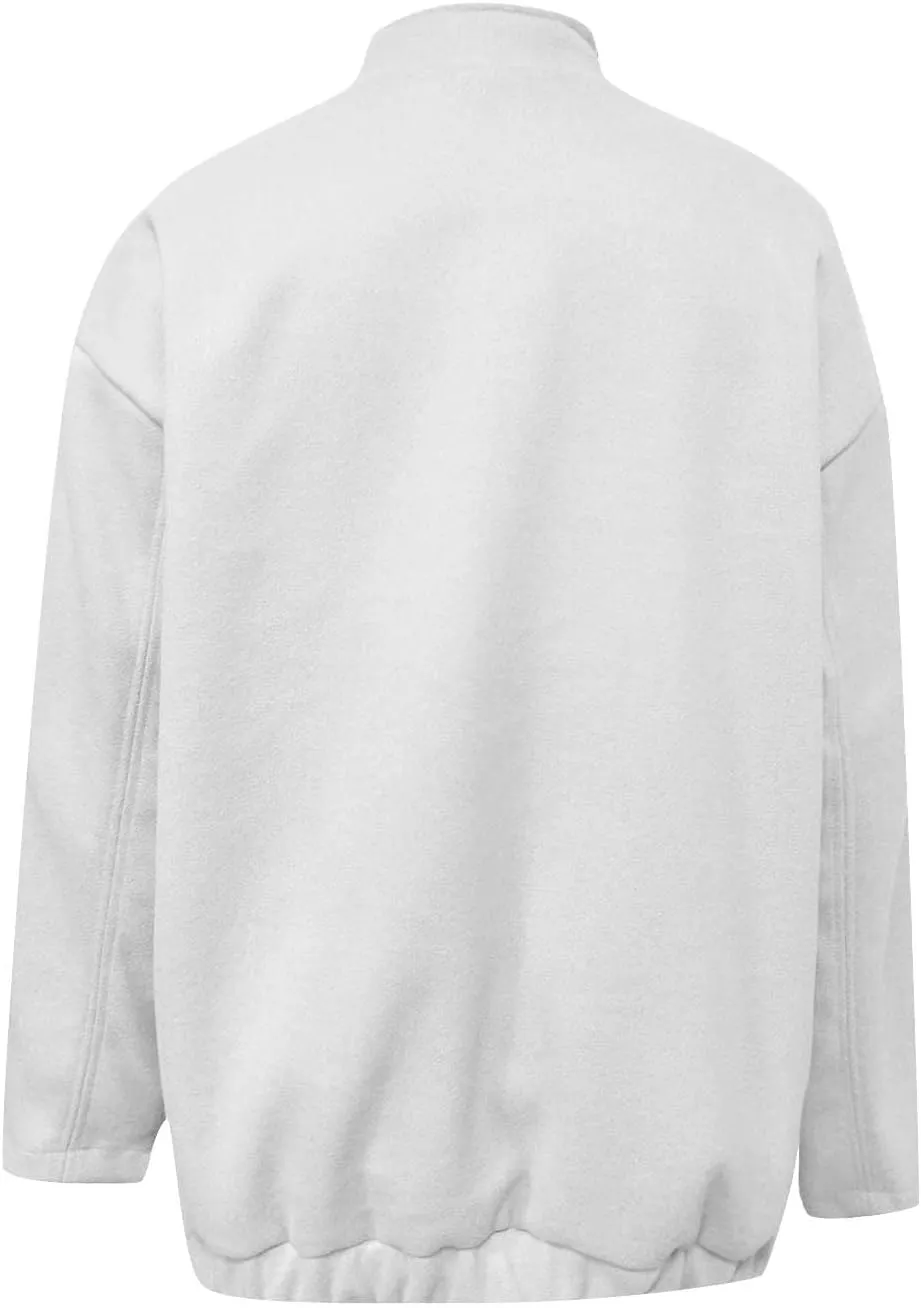 Women's 2023 Fall Oversized Long Sleeve Stand Collar Jackets Classic Button Down Wool Blend Solid Coats with Pockets