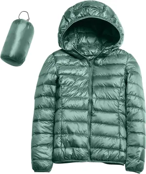 Womens 2024 Warm Lightweight Hooded Windproof Winter Coat Long Sleeve Casual Down Coat Home Outdoor Quilted Puffer Coat