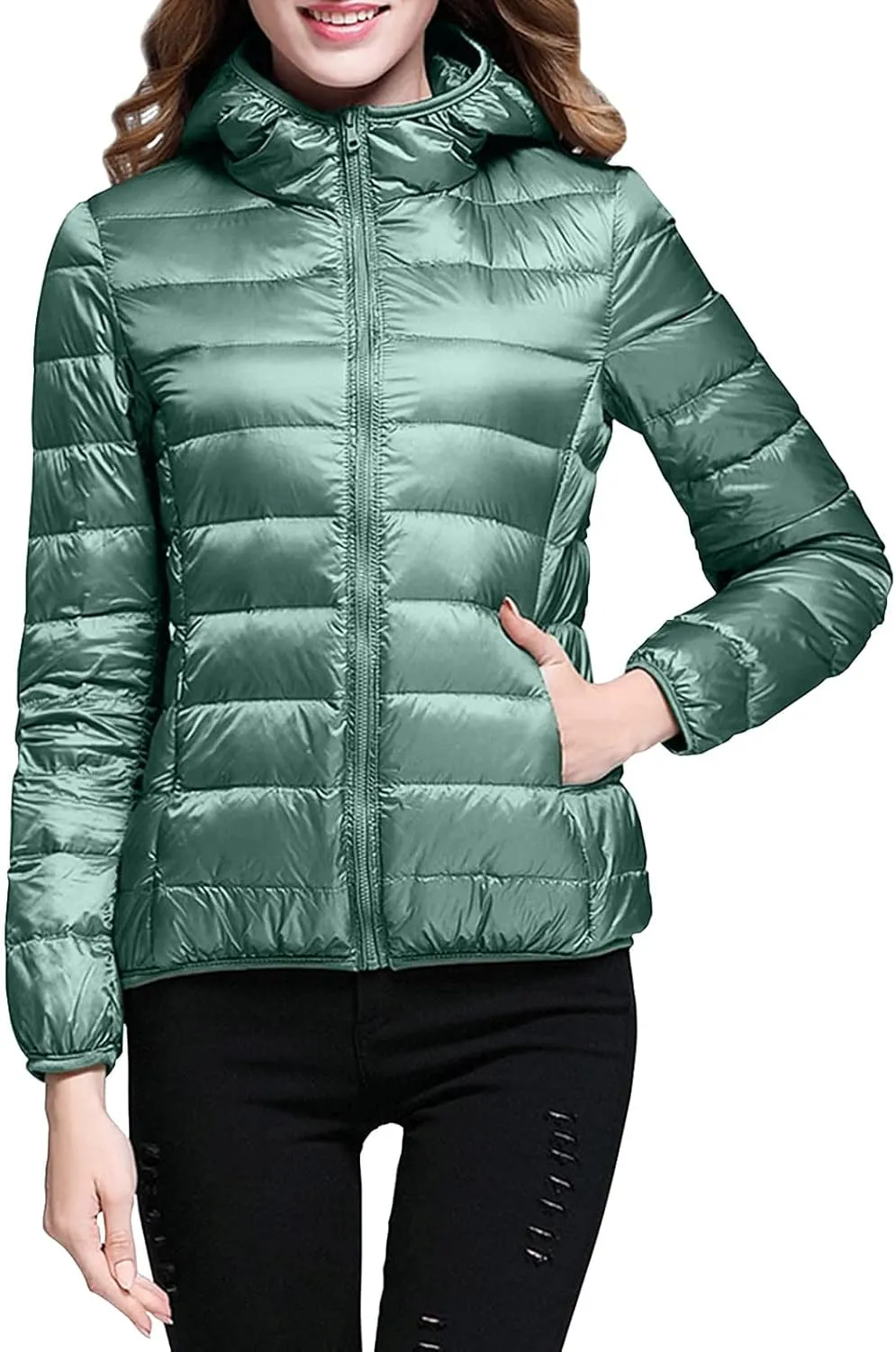 Womens 2024 Warm Lightweight Hooded Windproof Winter Coat Long Sleeve Casual Down Coat Home Outdoor Quilted Puffer Coat