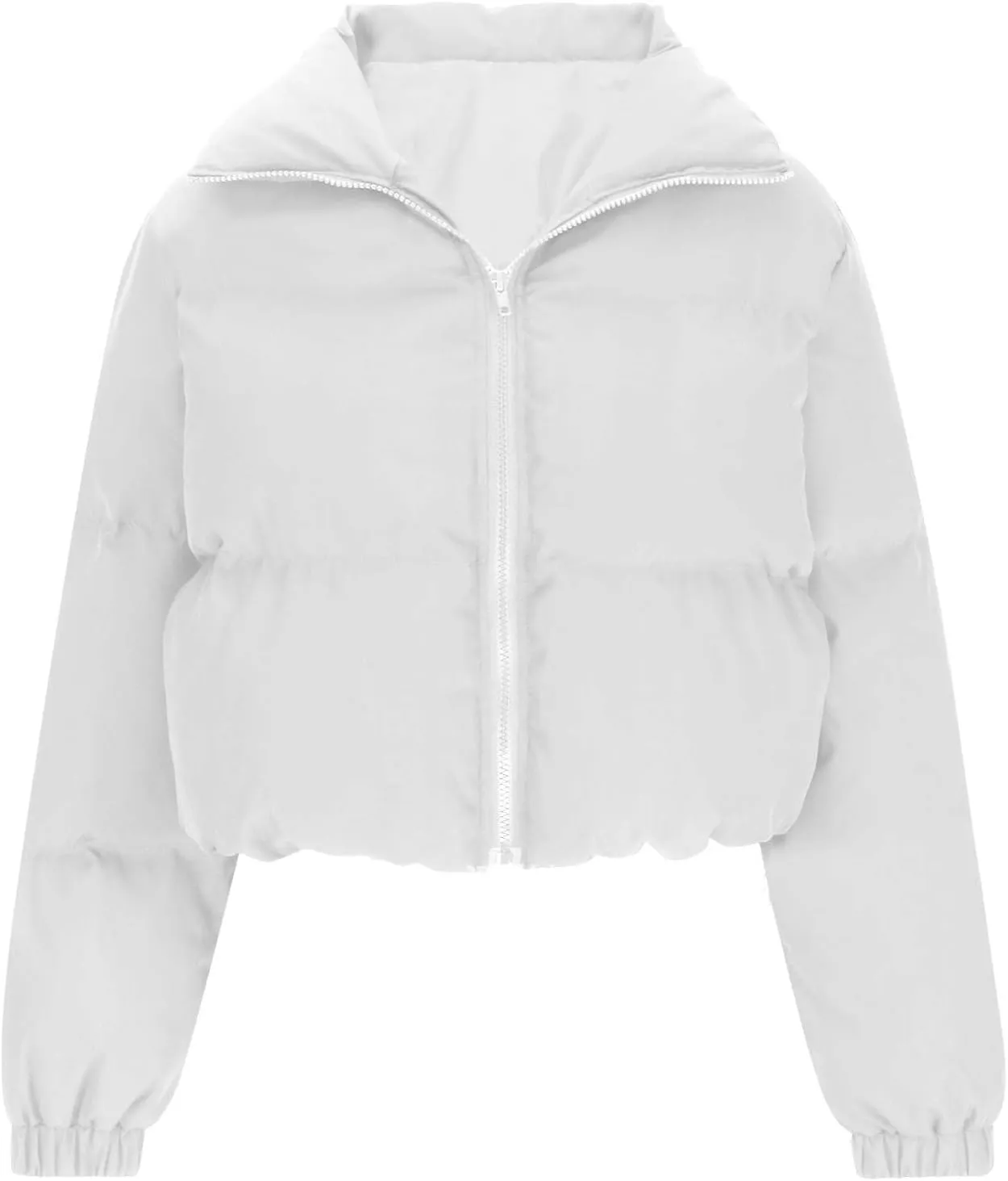 Women's 2024 Winter Long Sleeve Zip Cropped Short Puffer Jacket Parkas Pockets Baggy Down Coats Warm Quilted Jacket