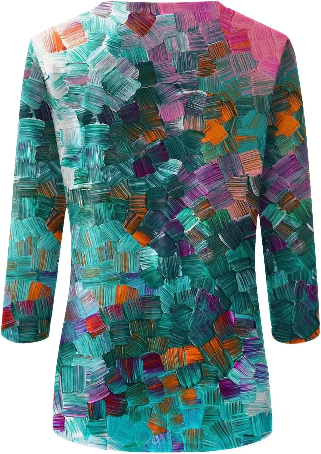 Womens 3/4 Sleeve Tops 2025 Spring Print Round Neck Shirts Loose Fit Three Quarter Sleeve Tshirts