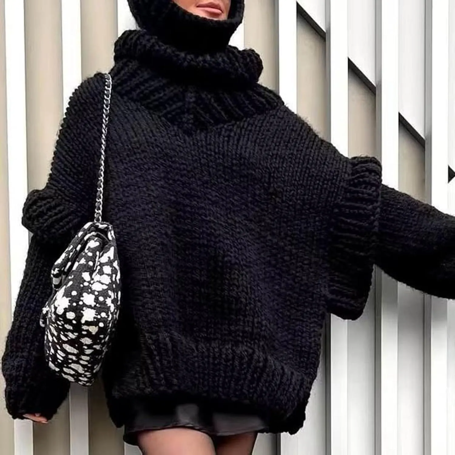 Women's Autumn Winter Oversized Long Sleeve Turtleneck Knit Sweater Cozy Fashion Top Fitted Sports Outerwear Western