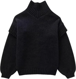 Women's Autumn Winter Oversized Long Sleeve Turtleneck Knit Sweater Cozy Fashion Top Fitted Sports Outerwear Western