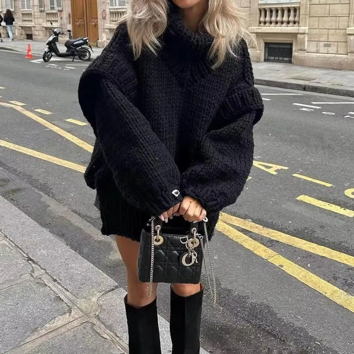 Women's Autumn Winter Oversized Long Sleeve Turtleneck Knit Sweater Cozy Fashion Top Fitted Sports Outerwear Western