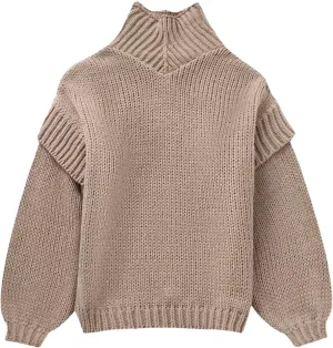 Women's Autumn Winter Oversized Long Sleeve Turtleneck Knit Sweater Cozy Fashion Top Fitted Sports Outerwear Western