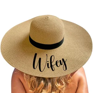 Women's Beach Hat | Wifey Hat | Wide Brimmed Sun Hats | Bride Hat | Honeymoon Essentials | Vacation Essentials | Adjustable Band—Perfect for Bride Accessories! (Natural/Tan) (Wifey)