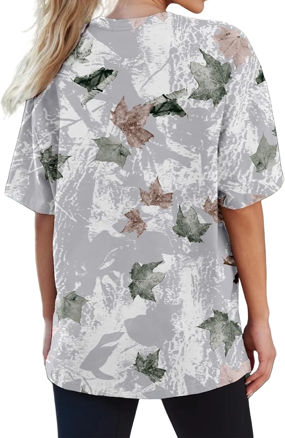 Womens Camo T-Shirt Maple Leaf Print Oversized Summer Tops Casual Loose Short Sleeve Crewneck Camouflage Shirts