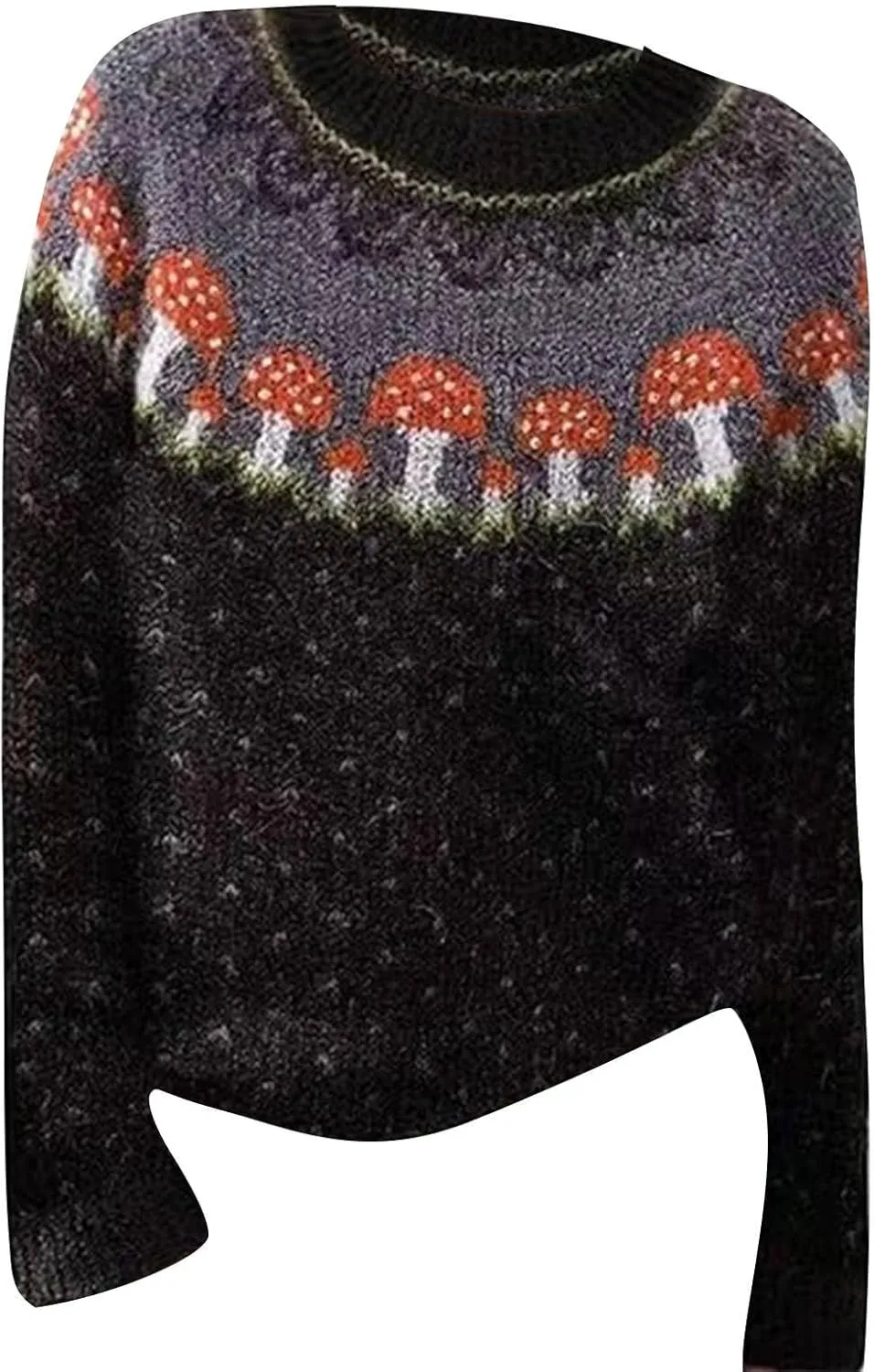 Womens Casual Fair Isle Print Knitted Pullover Women's Knitted Isle Print Retro Sweater Casual Loose Crewneck Long
