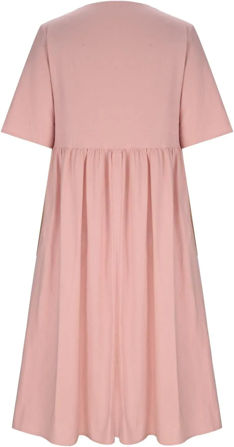 Women's Casual Short Sleeve Summer Long Dress Fashion Floral Print Pleated Loose Dress Comfort Lounge Dress